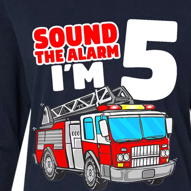 Fire Truck 5 Year Old Firefighter Five 5th Birthday Boy Womens Cotton Relaxed Long Sleeve T-Shirt