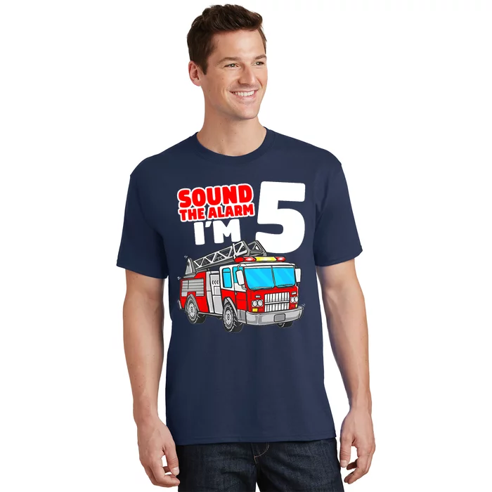 Fire Truck 5 Year Old Firefighter Five 5th Birthday Boy T-Shirt