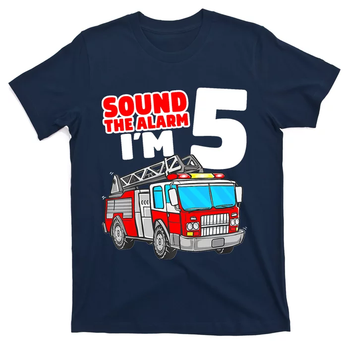 Fire Truck 5 Year Old Firefighter Five 5th Birthday Boy T-Shirt