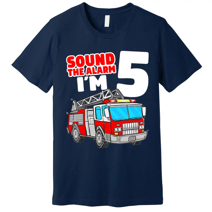 Fire Truck 5 Year Old Firefighter Five 5th Birthday Boy Premium T-Shirt