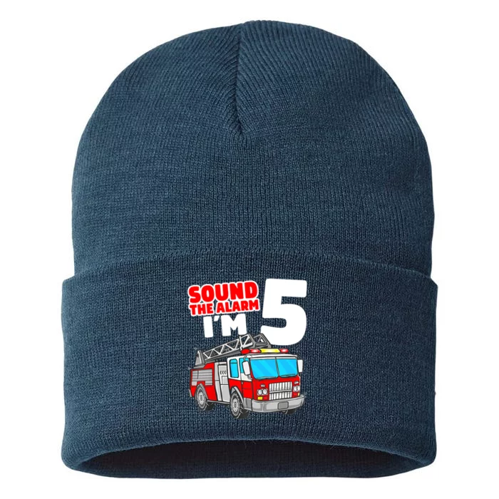 Fire Truck 5 Year Old Firefighter Five 5th Birthday Boy Sustainable Knit Beanie