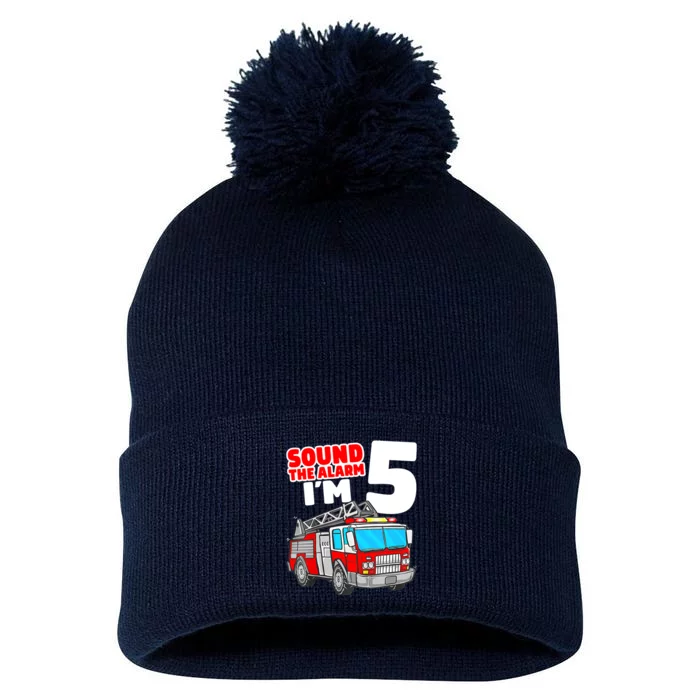 Fire Truck 5 Year Old Firefighter Five 5th Birthday Boy Pom Pom 12in Knit Beanie