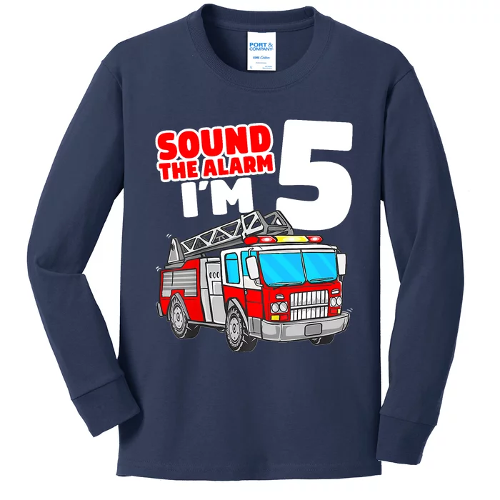 Fire Truck 5 Year Old Firefighter Five 5th Birthday Boy Kids Long Sleeve Shirt