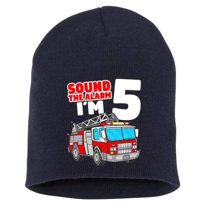 Fire Truck 5 Year Old Firefighter Five 5th Birthday Boy Short Acrylic Beanie