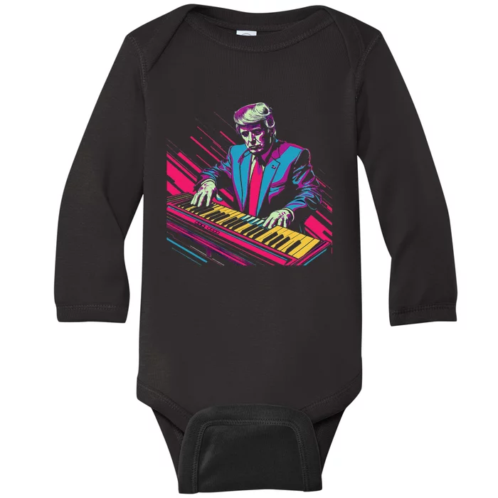 Funny Trump 80S Synth Keyboard Baby Long Sleeve Bodysuit