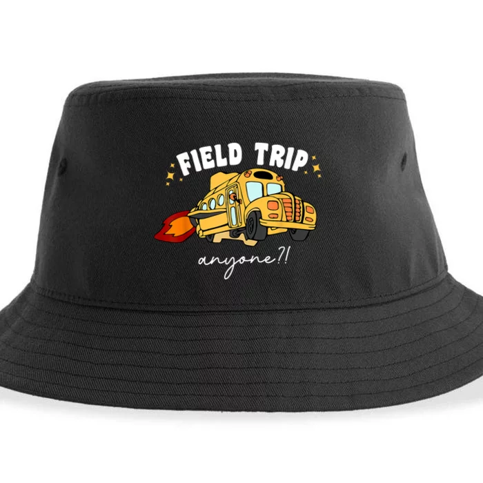 Field Trip Anyone Field Day Teacher Student School Funny Bus Sustainable Bucket Hat