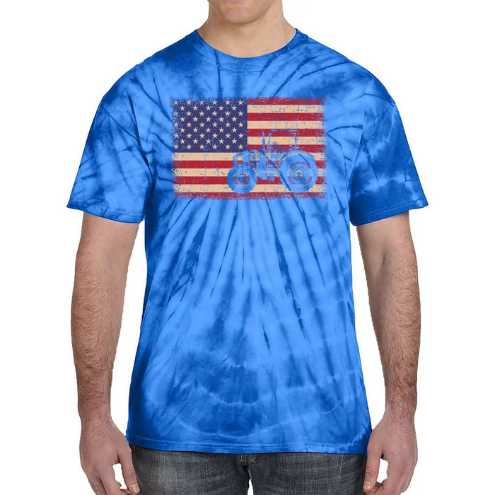 Farm Tractors American Flag Patriotic Vintage Farming Farmer Gift Tie-Dye T-Shirt