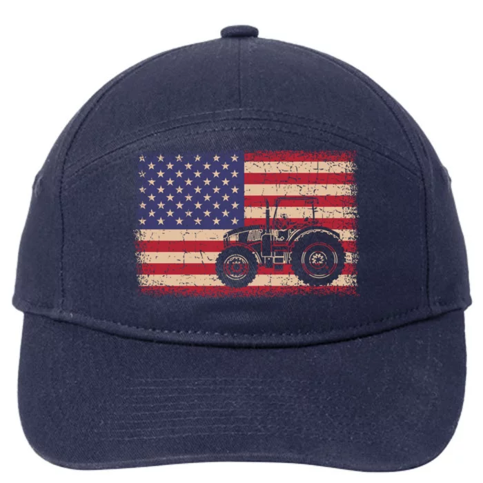 Farm Tractors American Flag Patriotic Vintage Farming Farmer Gift 7-Panel Snapback Hat