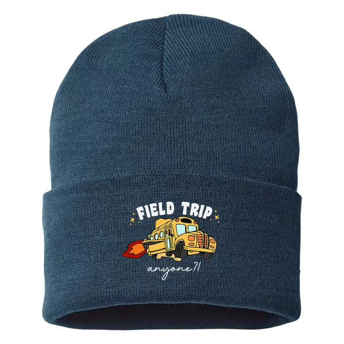 Field Trip Anyone Teacher Field Day Funny Presents Sustainable Knit Beanie