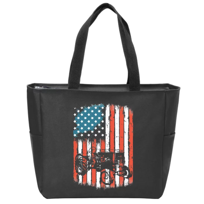 Farm Tractors American Flag Usa Patriotic Farming Rancher Zip Tote Bag