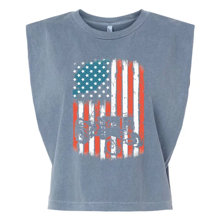 Farm Tractors American Flag Usa Patriotic Farming Rancher Garment-Dyed Women's Muscle Tee