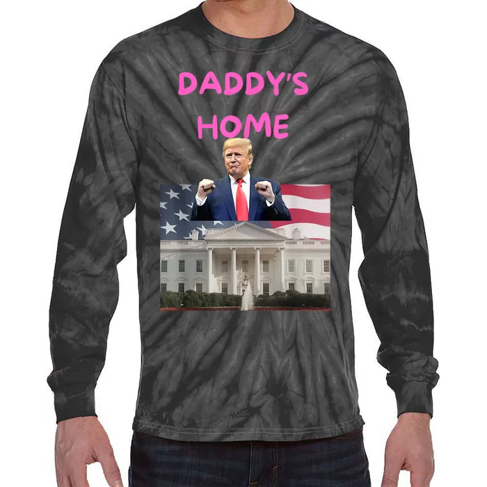 Funny Taking America Back Daddys Home Trump Pink 2024 Tie-Dye Long Sleeve Shirt