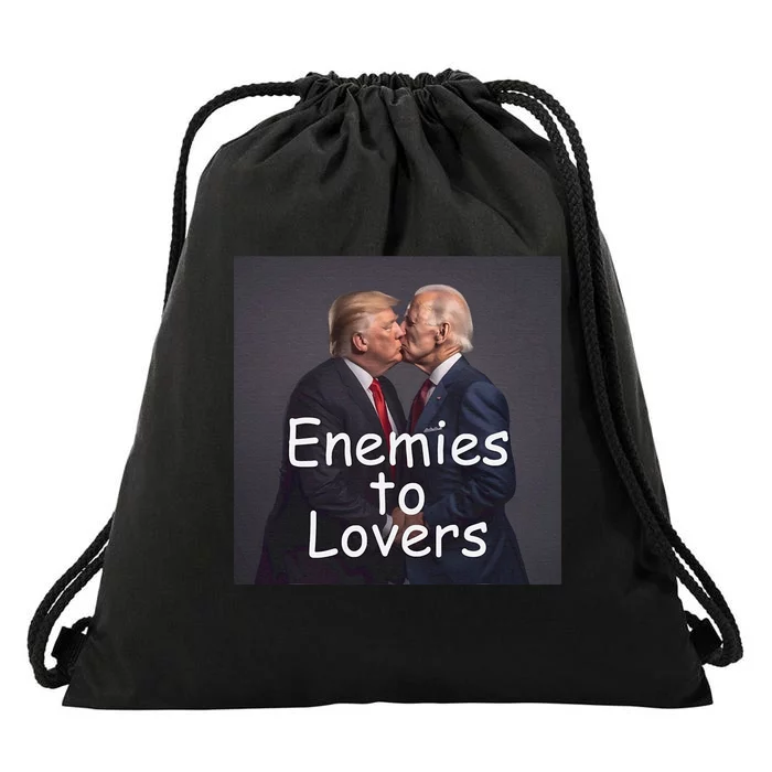 Funny Trump And Biden Kissing Enemies To Lovers Drawstring Bag