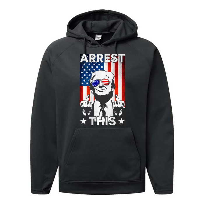 Funny Trump Arrest This American Flag Trump 2024 Performance Fleece Hoodie