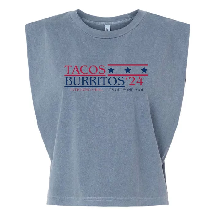 Funny Tacos And Burritos Vote 2024 Garment-Dyed Women's Muscle Tee