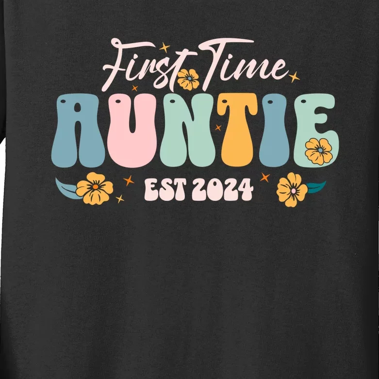 First Time Auntie Est 2024 New Aunt Pregnancy Announcement Kids Long Sleeve Shirt