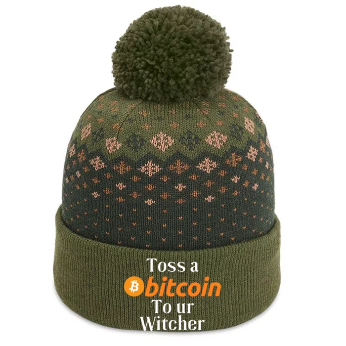 Funny Toss A Satoshi To Ur Witcher Medieval Gamer Design Funny Bitcoin Crypto The Baniff Cuffed Pom Beanie