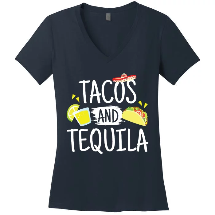 Funny Tacos And Tequila Mexican Sombrero Gifts Women's V-Neck T-Shirt