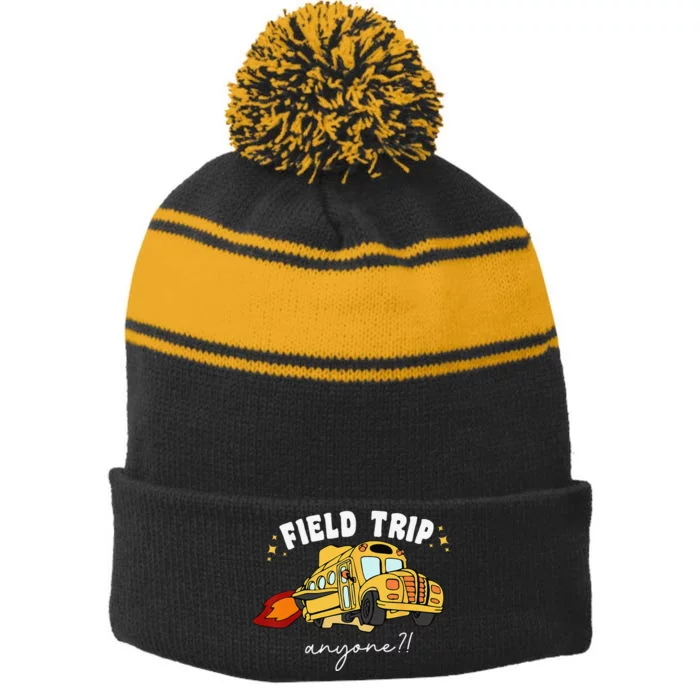 Field Trip Anyone Field Day Teacher Student School Funny Bus Stripe Pom Pom Beanie