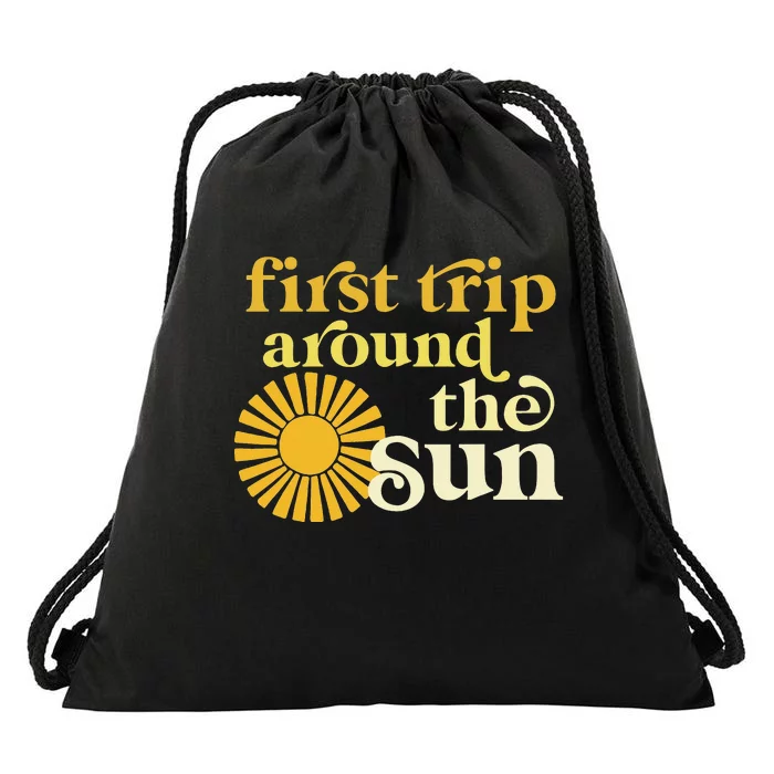 First Trip Around The Sun Birthday Boho Retro Groovy Baby Drawstring Bag