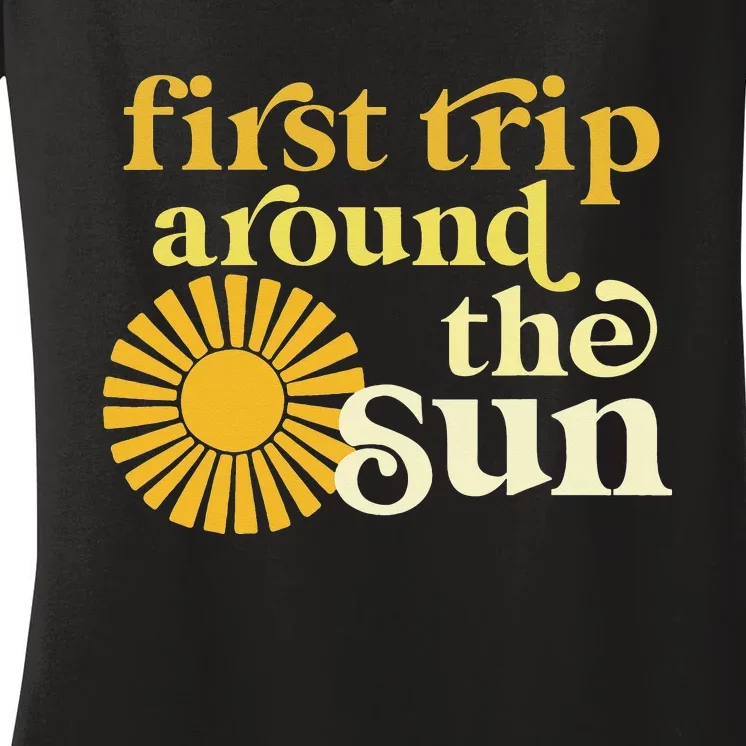 First Trip Around The Sun Birthday Boho Retro Groovy Baby Women's V-Neck T-Shirt