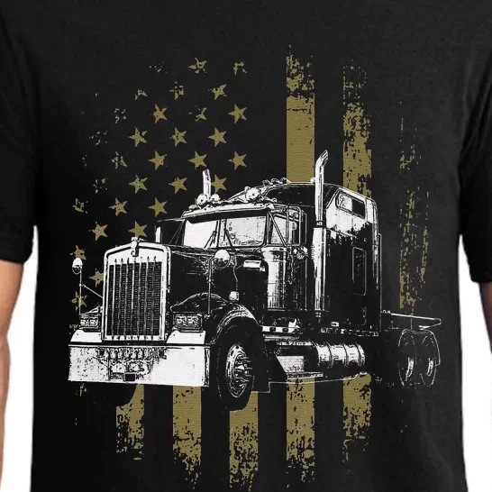 Funny Trucker American Flag Big Rig Semi-Trailer Truck Driver Gift Pajama Set