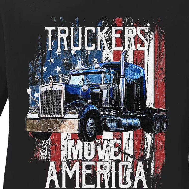 Funny Trucker American Flag Truck Driver Shirt Truck Driver Gift Ladies Long Sleeve Shirt