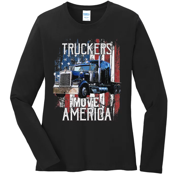 Funny Trucker American Flag Truck Driver Shirt Truck Driver Gift Ladies Long Sleeve Shirt