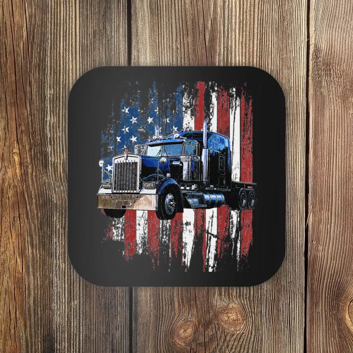 Funny Trucker American Flag Truck Driver Shirt Truck Driver Gift Coaster