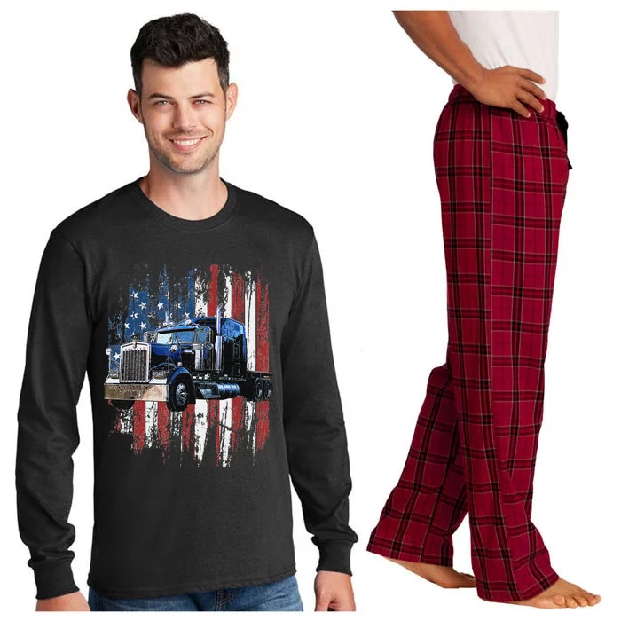 Funny Trucker American Flag Truck Driver Shirt Truck Driver Gift Long Sleeve Pajama Set