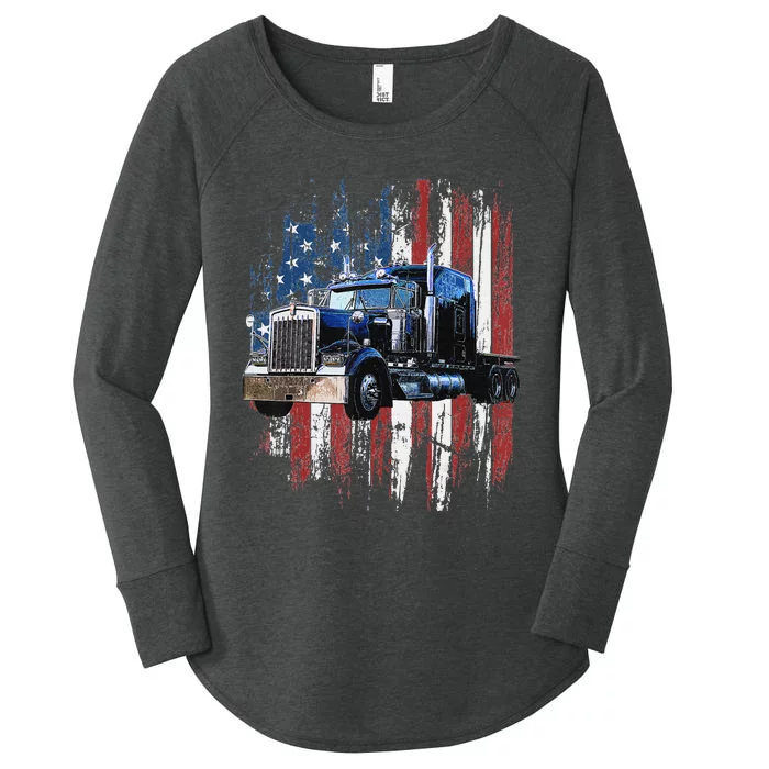 Funny Trucker American Flag Truck Driver Shirt Truck Driver Gift Women's Perfect Tri Tunic Long Sleeve Shirt