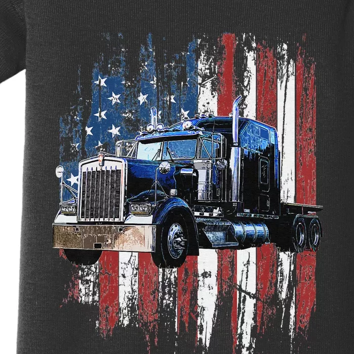 Funny Trucker American Flag Truck Driver Shirt Truck Driver Gift Baby Bodysuit