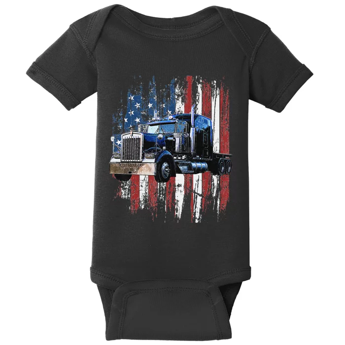 Funny Trucker American Flag Truck Driver Shirt Truck Driver Gift Baby Bodysuit