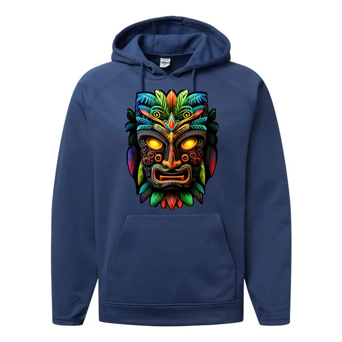 Feel The Aloha Spirit With Our Colorful Tiki Mask Performance Fleece Hoodie