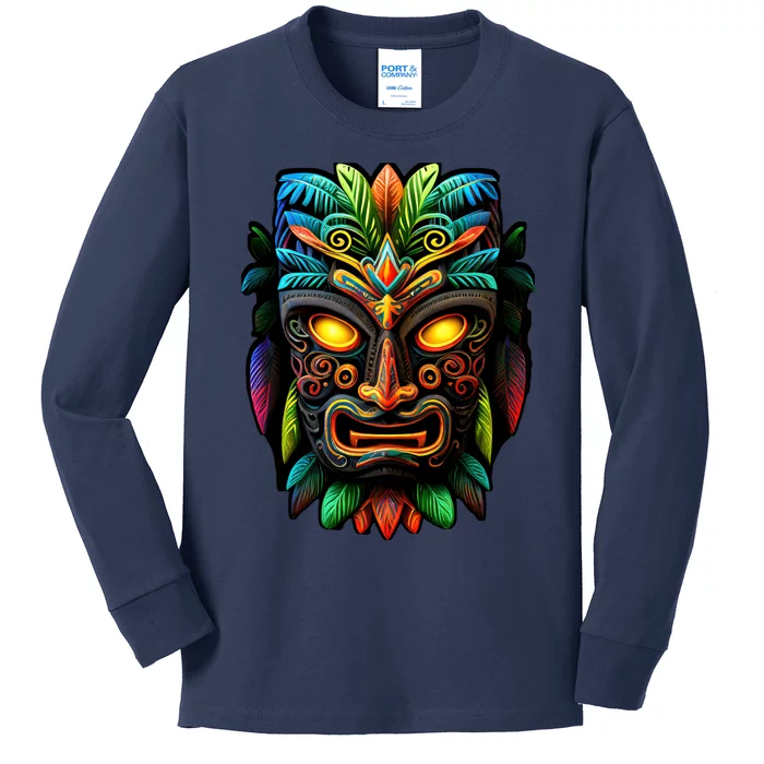 Feel The Aloha Spirit With Our Colorful Tiki Mask Kids Long Sleeve Shirt