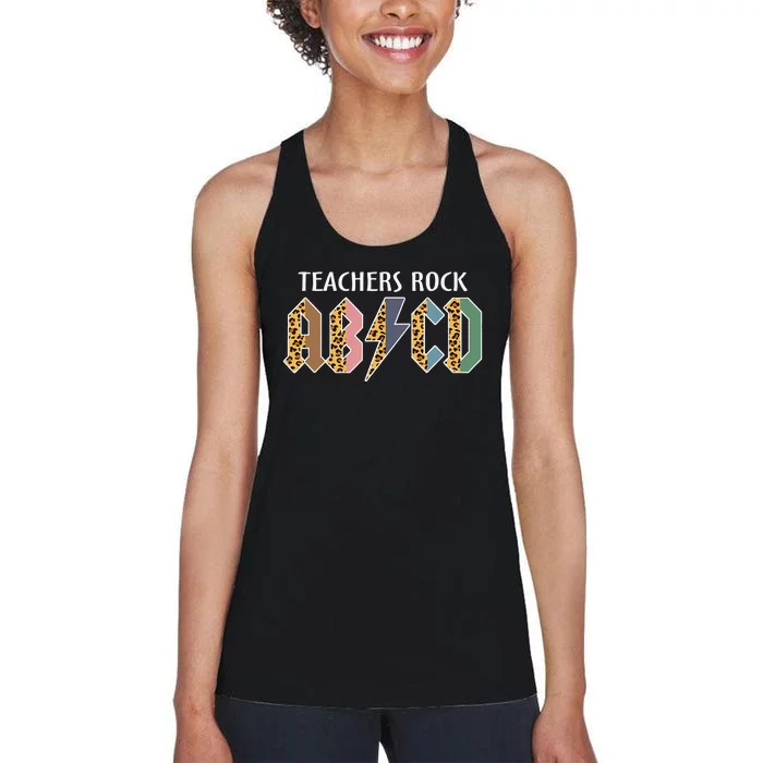 Funny Teacher ABCD Rocks Back To School Teachers Rock ABCD Women's Racerback Tank