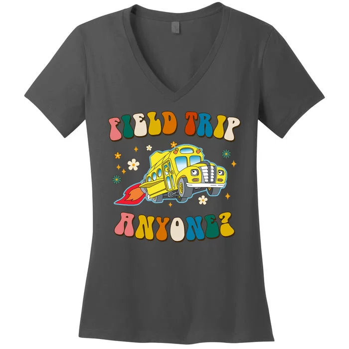 Field Trip Anyone Magic School Bus Retro Teacher Women's V-Neck T-Shirt