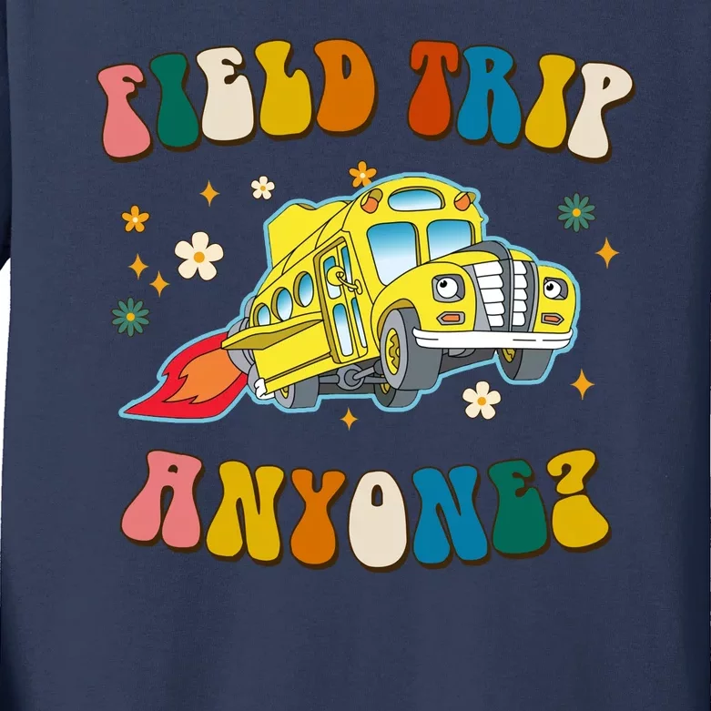 Field Trip Anyone Magic School Bus Retro Teacher Kids Long Sleeve Shirt