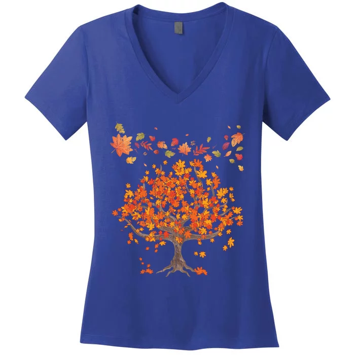 Forest Trees Autumn Leaves Nature Fall Great Gift Women's V-Neck T-Shirt