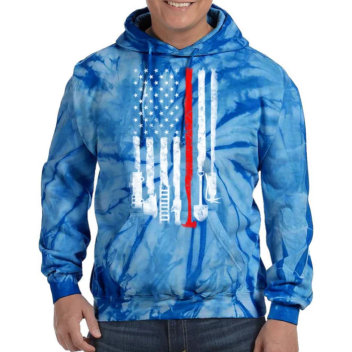 Firefighter Tools And Equipt Stripe American Flag Fire Gift Tie Dye Hoodie