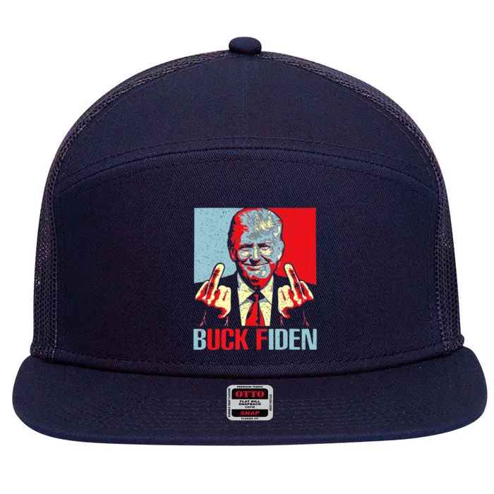 Funny Trump AntiBiden Trump Middle Finger Buck Fiden 7 Panel Mesh Trucker Snapback Hat