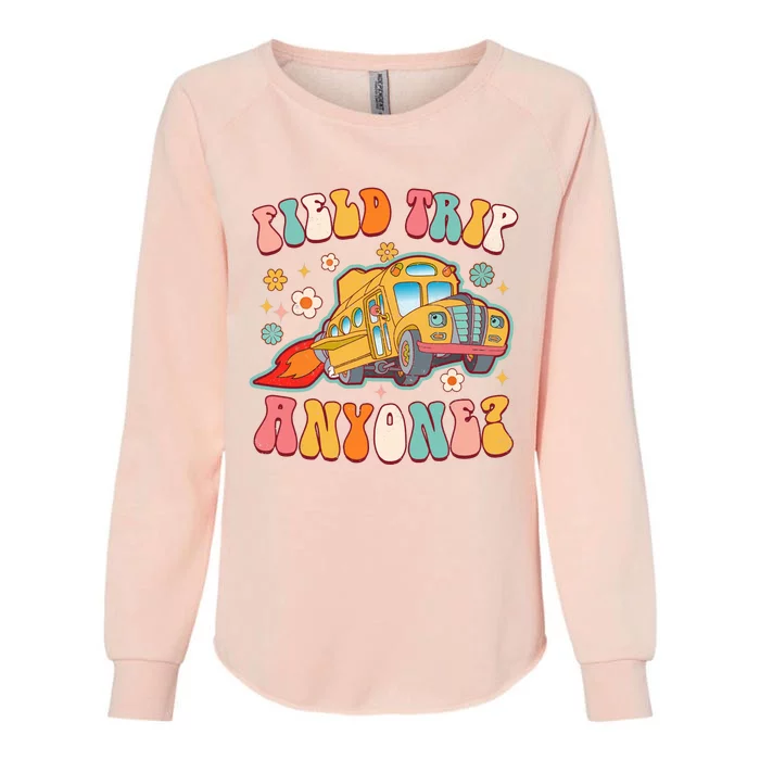 Field Trip Anyone Groovy School Bus Driver Yellow Bus Womens California Wash Sweatshirt