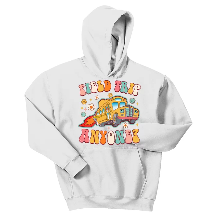 Field Trip Anyone Groovy School Bus Driver Yellow Bus Kids Hoodie