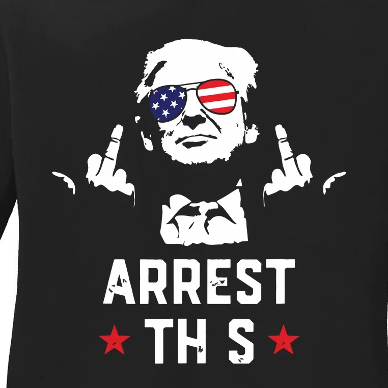 Funny Trump Arrest This Donald Trump Middle Finger President Ladies Long Sleeve Shirt