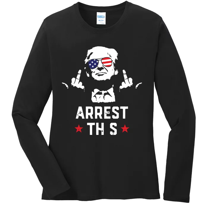 Funny Trump Arrest This Donald Trump Middle Finger President Ladies Long Sleeve Shirt