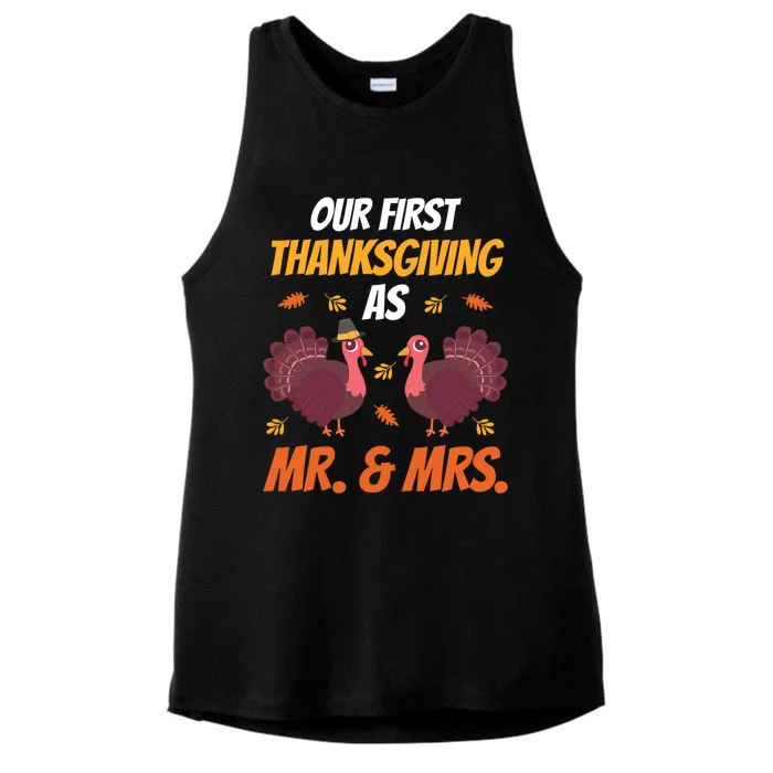 First Thanksgiving As Mr And Mrs Funny Thanksgiving Family Meaningful Gift Ladies Tri-Blend Wicking Tank