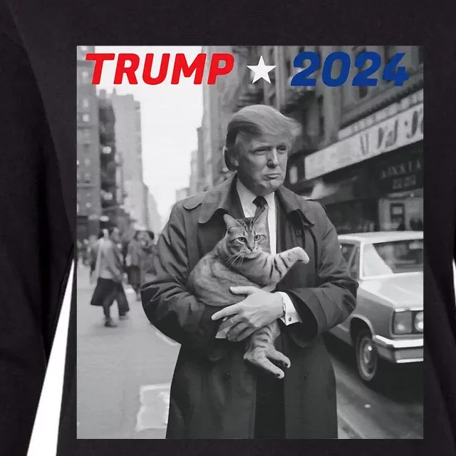 Funny Trump And Cat 2024 Funny Political Womens Cotton Relaxed Long Sleeve T-Shirt