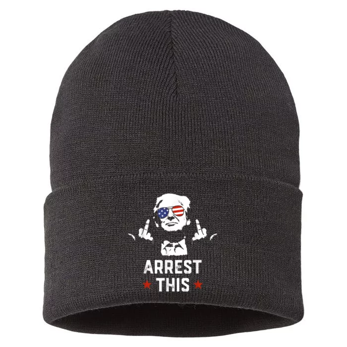 Funny Trump Arrest This Donald Trump Middle Finger President Sustainable Knit Beanie