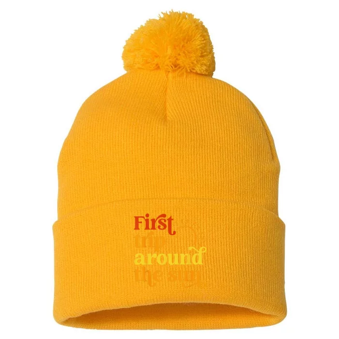 First Trip Around the Sun Birthday Sunshine First Birthday Pom Pom 12in Knit Beanie