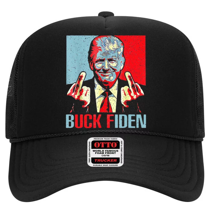 Funny Trump AntiBiden Trump Middle Finger Buck Fiden High Crown Mesh Trucker Hat